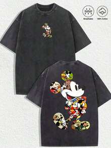 Disney, style amusant | T-shirt d'été pour homme Disney Mickey Mouse Collage Art, finition vieillie, tissu 100% coton, confortable et respirant, style streetwear décontracté, col rond ; une marque de haute qualité, le cadeau surprise idéal pour la famille et les amis. - Noir - Voir 2