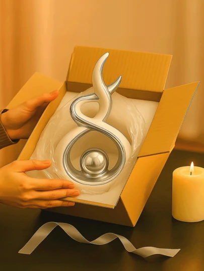 白色和银色抽象树脂摆件——现代装饰雕塑，适合摆放在客厅、书架和咖啡桌上——简约的家居装饰点缀、桌面摆件和礼物。