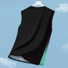 Men's Ombre Sleeveless Sports Tank Top, Suitable For Fitness, Running, Street Style, Versatile Summer Item Black - Black - View 3