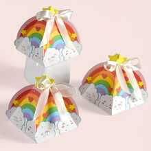 10pcs/Set Rainbow Print Polyester Bow Gift Box, Cute Foldable Paper Gift Packaging Set Suitable For Various Occasions, Children's Day - Multicolor - View 5