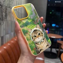 Funda para teléfono: Funda de TPU con diseño de gato pintado al óleo, con una textura similar a la gelatina que es súper elástica, proporcionando una sensación agradable al usarla, adecuada para los modelos  16 Pro Max, 16, 15 Pro, 14 Plus, 13, 12 Pro. Halloween - Naranja - Ver 2