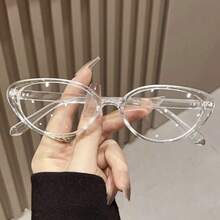 4 pezzi Montature per occhiali in plastica di design alla moda a forma di occhio di gatto, occhiali trasparenti adatti per uso all'aperto, feste, lettura, fotografia di strada, decorazione - Trasparente - Visualizzare 2