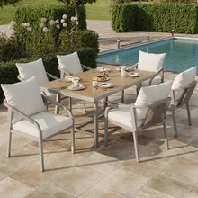 Garden Table And Chair Set, Garden Furniture Set, Ideal For 6 People, Contains 1 Table And 6 Chairs, Galvanized Steel Tube Frame, Plastic Wood Tabletop, Braided Rope Design, Khaki + Beige - Khaki - View 9