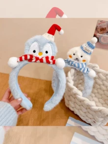 1pc Cute Soft Blue Seal & Penguin Plush Headband, High Crown Washing Face Hair Band Hair Clip Christmas Headpiece For Women Hairband Diadema Hair Hoop - Multicolor - View 5