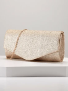 【经典必备】香槟金信封手拿包 | 闪亮设计奢华手提包 | 限时玫瑰金链条包 | 新娘及伴娘奢华晚宴手拿包 - 香檳色 - 查看 1