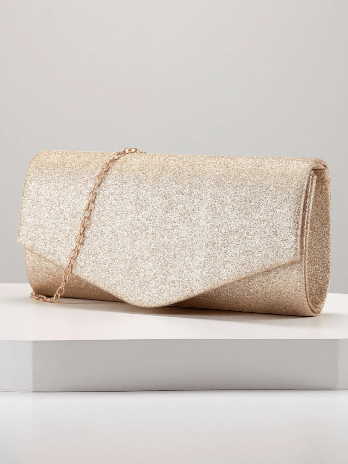 【经典必备】香槟金信封手拿包 | 闪亮设计奢华手提包 | 限时玫瑰金链条包 | 新娘及伴娘奢华晚宴手拿包 - 香檳色 - 查看 1