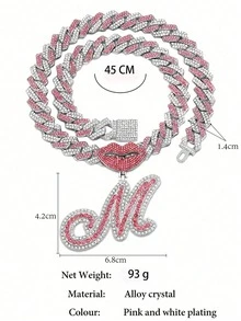 Full Diamond Lips Letter Pendant Necklace, Men's Street Style Personalized Necklace, Hip Hop Necklace - Personalized Letter Lip Necklace - View 6