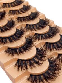 7 Pairs D Curl Luxury Fluffy Thick Dramatic Messy Faux Mink Reusable Soft Comfortable Strip Eyelashes - Black - View 3