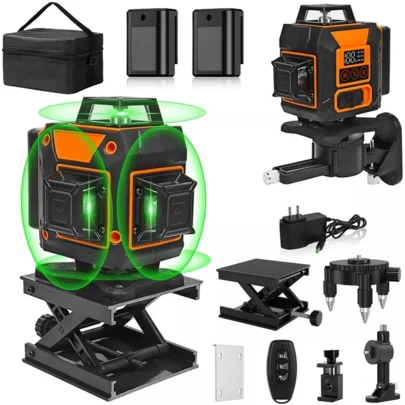 Nivel Láser Autonivelante 360 °   16 Líneas Verde Con Trípode Nivel Láser 16 Líneas 4x360 °   Verde 2 Batería Recargable con Control Remoto