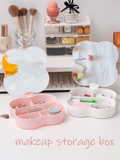 مرآة مكياج ذات سعة كبيرة بشكل ورقة البرسيم، مناسبة للطلاب في السكن الجامعي والسفر والرحلات العمل والعودة للمدرسة، صندوق تخزين محمول به أقسام، مرآة مكياج أميرة للمنزل، يمكن تخزين خواتم الشعر والأقراط والأحمر شفاه وفرش المكياج، هدية جيدة للأصدقاء