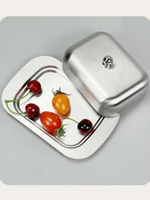 1 pieza Plato para mantequilla de acero inoxidable, caja conservadora de queso, caja de cubiertos estilo europeo, bandeja para mantequilla y queso, caja de pan, plato para pastel, caja para pastel coreana, adecuado para reuniones familiares, fiestas con amigos, comidas al aire libre, Día de la Madre, Halloween, Acción de Gracias, Navidad y utensilios de cocina, plato para mantequilla con tapa. - Ver 6