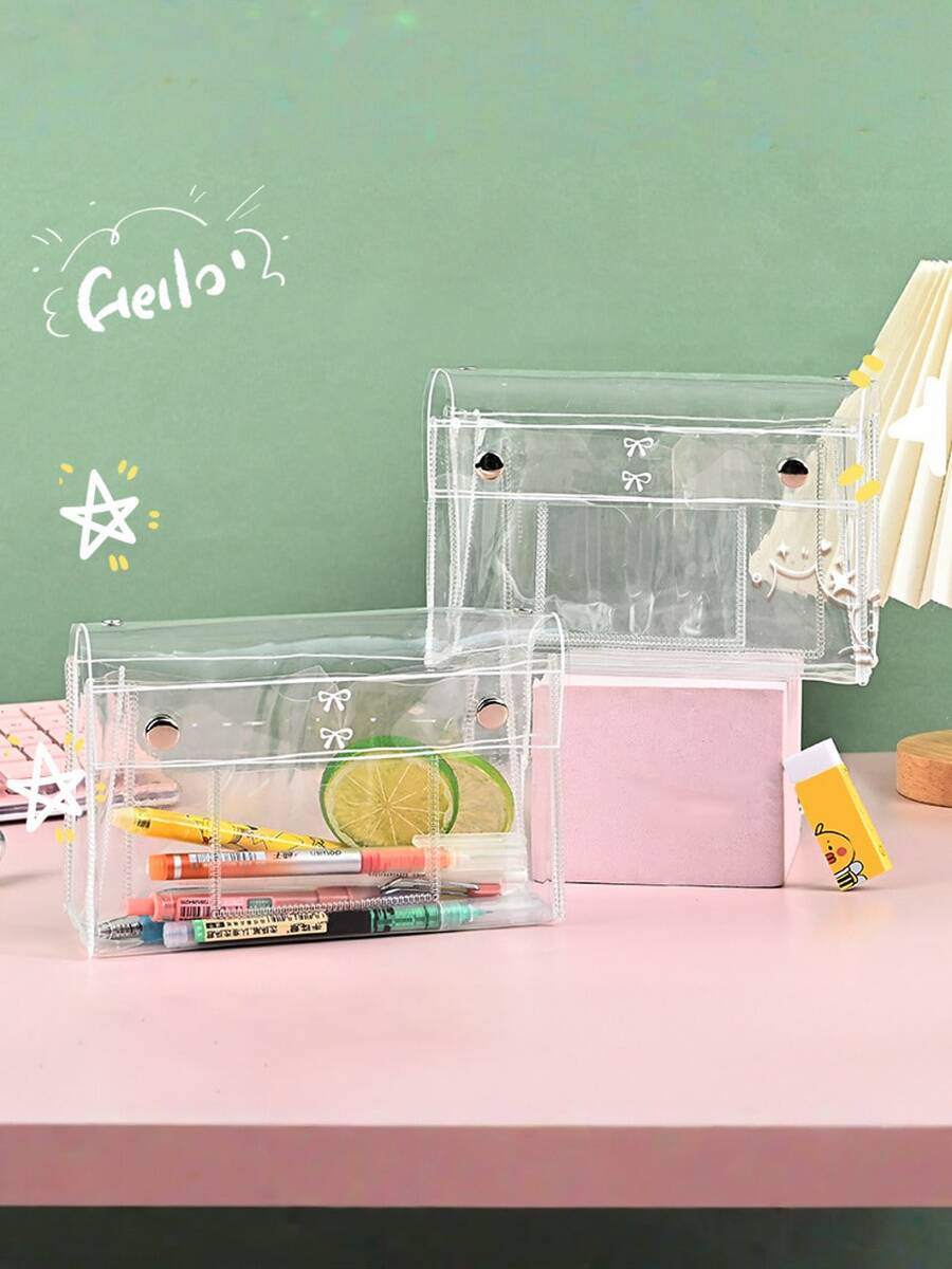 四层PVC透明化妆包，旅行洗漱收纳包兼多功能铅笔盒 - 彩色 - 查看 1