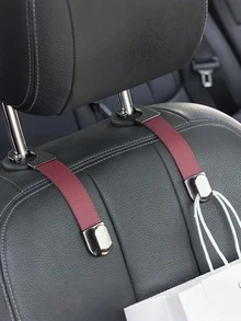 Foldable Metal Seat Back Hook With Leather Strap - High Load Bearing, Scratch-Resistant Design, Suitable For Backpacks, Water Bottles And Handbags, Ideal Rear Seat Storage Option - Storage Hooks - View 2