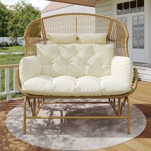 Double Garden Rocking Chair, Patio Hanging Chair, Outdoor Swing Egg Chair, Rocking Chair, Garden Swing, Balcony Swing, Wooden - Khaki - View 1