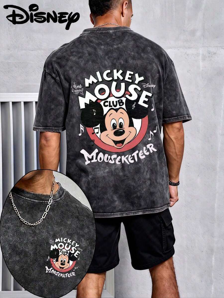 Disney Mickey Mouse Knight Men's Summer T-Shirt, Distressed Finish,  Design, Pure Cotton Fabric, Comfortable And Breathable, Casual Outdoor Street Style, Crew Neck; A High-Quality Fashion Brand, It's The Ideal Surprise Gift For Family And Friends. - 黑色 - 查看 1