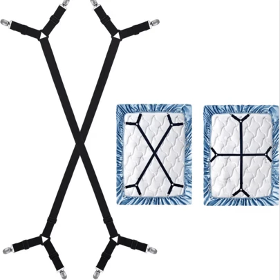 2个装可调节床单固定夹三角弹力床罩夹，金属夹头，适用于桌布、沙发套，黑色尼龙编织，建议手洗