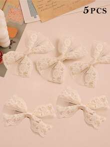 5/2pcs Elegant White Lace Bow Hair Clips, Suitable For Women's Daily Wear - Multicolor - View 4