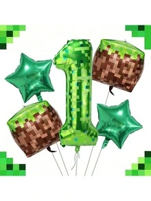 Set de 5 globos con números de temática de juego de píxeles, adecuado para fiestas y celebraciones de cumpleaños, decoración de pared - 1 - Ver 19