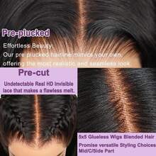 24 Inch Put And Go Glueless Wig 5*5 Frontal Lace Closure Hair 200% Density Straight Lace Front Wigs Blended Hair Pre Plucked 13x4 13*6 HD Lace Frontal Bleached Knots Pre Everything Ready To Wear Closure 1B# Black Glueless Wig For Wome - Natural & Black - View 8