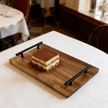 木质托盘、平底寿司托盘、长方形茶盘、小型茶盘、带把手茶具和小吃托盘 - 查看 6