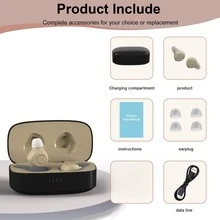 2个可充电迷你助听器耳机，带充电盒、USB电源、聚合物锂离子电池、增强音频、清晰通话、卡其色。 - 查看 5