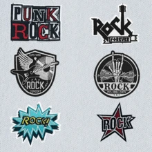 6pcs Hippie Punk Rock Anime Cartoon Adventure Funny Cool Stickers Sewing Badges, Clothing Accessories Accessories Embroidery Sewing Ironing Patches Clothes Pants Decoration Badges Shoes Hat Luggage Accessories Mending Holes Embroidery Stickers - B-Black - View 4