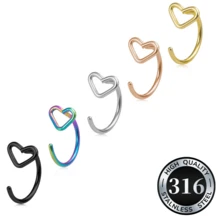 SENLANSP 2个316L不锈钢心形鼻环，简约优雅，男女通用20G鼻钉，适合日常佩戴、派对和送礼。 - 鼻環 - 查看 5