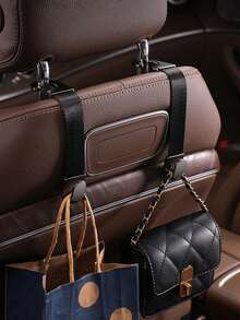 Foldable Metal Seat Back Hook With Leather Strap - High Load Bearing, Scratch-Resistant Design, Suitable For Backpacks, Water Bottles And Handbags, Ideal Rear Seat Storage Option - Storage Hooks - View 5