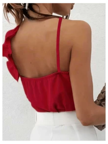 2026 Summer New Sexy Backless Ruffled Camisole Top Casual Red - Red - View 2