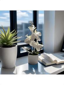 1pc Artificial Phalaenopsis Orchid Potted Plant - White - View 4