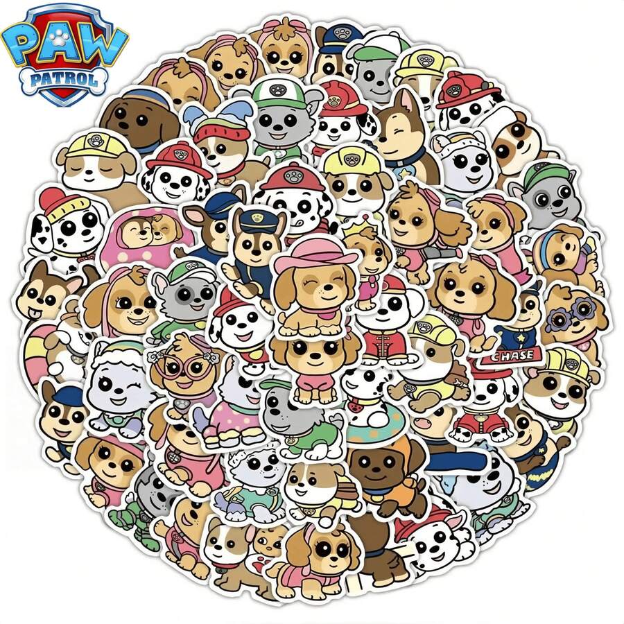 Paw Patrol 100pcs Cute Dog Character Stickers, Including Rubble, Chase, Rocky, Zuma, Skye, Everest, Tracker, Tuck, Ella, Rex, WildCat, Liberty, Made Of Soft PVC Material, Suitable For Crafts, Gift Wrapping, Phones, Cups, Luggage, Notebooks, Decorations, Birthday Themes And DIY Projects (Actual Product May Vary From Image) - Multicolor - View 1