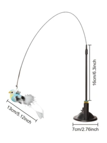 4pcs/Set Strong Suction Cup Base Cat Teaser Wand, Hands-Free Long Stick Cat Interactive Toy With Bell & Replaceable Feather Bird, Kitten Self-Play Hunting Training Pet Supplies - View 9