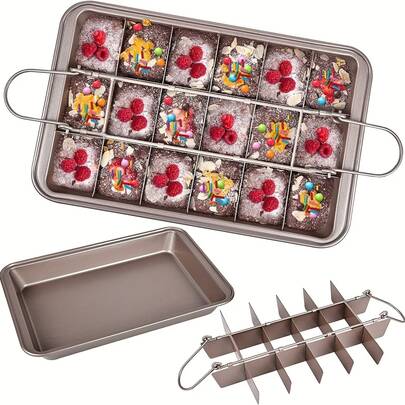 1/2 khuôn nướng bánh brownie vuông 18 ô chống dính bằng thép carbon, khuôn bánh có thể tách rời.