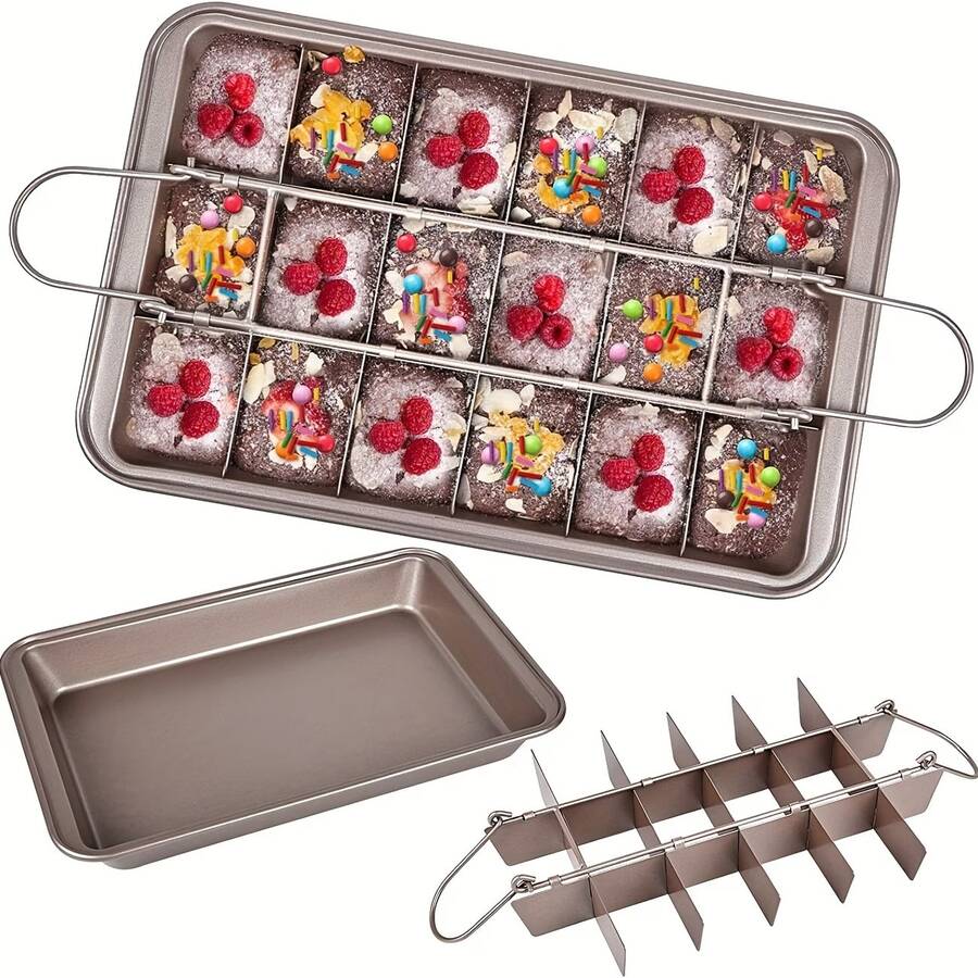 1/2 khuôn nướng bánh brownie vuông 18 ô chống dính bằng thép carbon, khuôn bánh có thể tách rời.