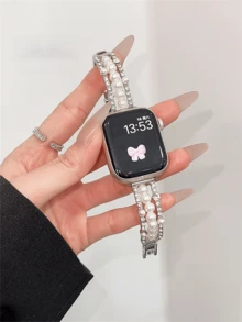 奢华钻石表带，适用于 38/40/41/42/44/45/46/49 毫米尺寸，兼容 Ultra/SE/Series 10/9/8/7/6/5/4/3/2/1 表带 - 銀白珍珠 - 查看 3