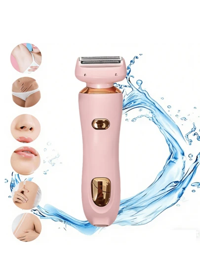 HYUNDAI Recortadora de bikini para mujeres - Afeitadora eléctrica indolora para una piel suave, afeitadora corporal inalámbrica para viajes, afeitadora facial reemplazable para mujeres, IPX7 resistente al agua fácil de limpiar, cuchillas de cerámica, base de carga USB color rosa