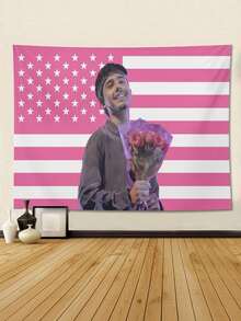 1pc Customized American Flag Banner With Your Photo Printed, Fun Decoration For Club, Concert, Bar, Dorm, Living Room, Bedroom And More. Exquisite Decor, Modern Fashionable, Customizable, Personalized, Unique. - Multicolor - View 2