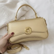 Elegant Structured Women's Handbag With Removable Strap. Made Of Premium Synthetic Leather. - Gold - View 7