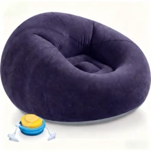 Inflatable Lounge Chair 2 in 1 with Inner and Outer Airbags, Sillón Inflable Individual Doble Capa de Aire, Portable Blow Up Armchair with Foot Pump, Rojo y Azul, para Sala Estar Descanso Oficina Camping Hogar - Azul Marino - Ver 7