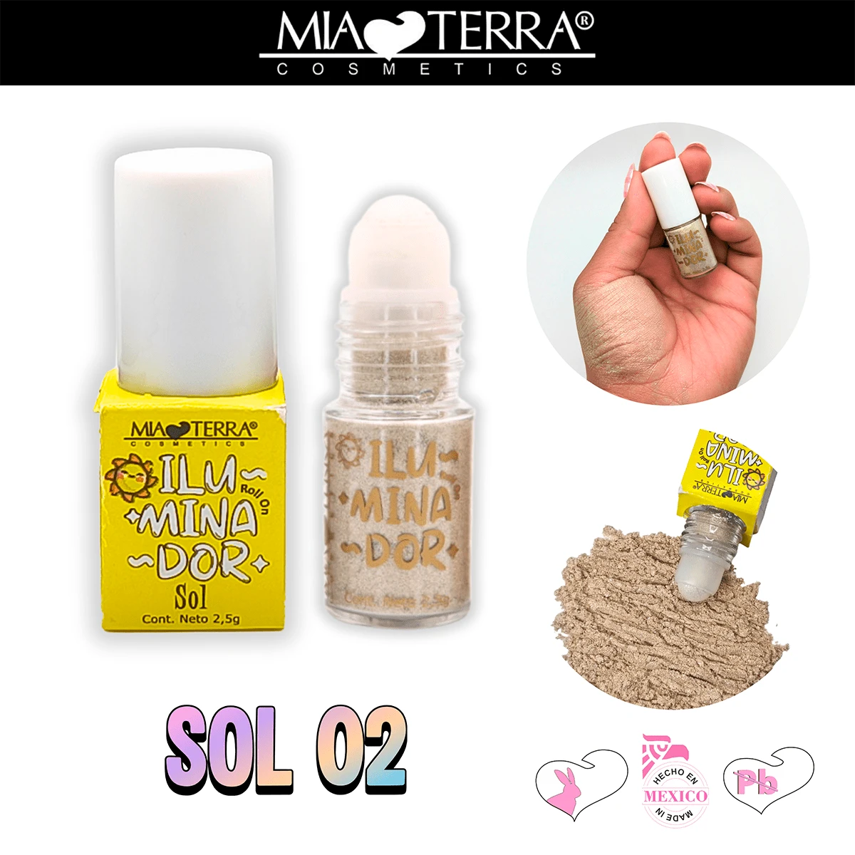 MIA TERRA COSMETICS - POWDER ILLUMINATOR WITH ROLL ON APPLICATOR - SUN - View 1