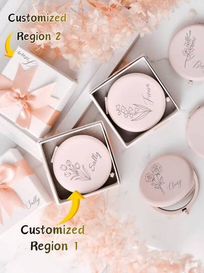 1pc Personalized Birthday Flower Pocket Makeup Mirror, Pink Elegant Bridesmaid Mirror, Portable Makeup Mirror With Gift Box Option, Bridesmaid Gift, Romantic Wedding Gift, Bachelorette Party Gift, Ideal Gift For Women, Girlfriend, Mom, Friend, Suitable For Anniversary, Birthday, Mother's Day, Valentine's Day, Bridal Shower, Wedding, New Year And Other Occasions