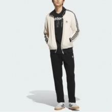 adidas originals 三葉草系列服 WAFFLE BBTT條紋經典復古立領運動休閒拉鍊長袖夾克 男女同款 奇妙白 - 白色 - 查看 5