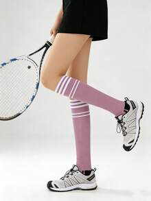 1双紫色轻薄长筒压缩袜，适合瑜伽、健身、跳绳，春夏季穿着 - 彩色 - 查看 6