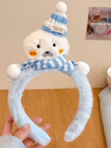 1pc Cute Soft Blue Seal & Penguin Plush Headband, High Crown Washing Face Hair Band Hair Clip Christmas Headpiece For Women Hairband Diadema Hair Hoop - Multicolor - View 7