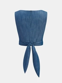 Bộ trang phục mùa hè dành cho nữ, áo vest giả denim và quần ống rộng (2 món). - Màu xanh lam - Xem 3