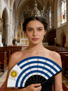 Coroa Real Medieval + Combo de Leque Dobrável com Padrão de Bandeira Nacional, Exibindo Elegância Real, Adequado para Cosplay, Torcedores de Esportes e Diversos Eventos - Multicolorido - Visão 2