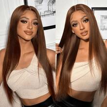 Chocolate Brown 5x5 4X4 Pre Cut Glueless Bone Straight Lace Front Wigs Brazilian Human Blended Hair 13x4 13*6 HD Transparent Lace Front For Women 5x5 4x4 Wear And Go Glueless Brazilian Virgin Hair Lace Closure Wig 200% Density Pre Plucked With Baby Hair Hairline Suitable To Wear - S4 - View 9
