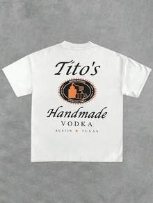 DoubleSided Graphic Adult's Shirt Features Tito's Handmade Vodka Bottle And Barrel With Award Winning Distilled 5 Times Logo Showcasing A Celebration Of Quality And Craftsmanship Austin Texas Origin. 138 - 白色 - 查看 3