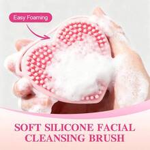 1 Set Of Double-Sided Silicone Manual Cleansing Brush, 1 Double-Sided Silicone Cleansing Brush, Heart-Shaped Manual Scrub Brush For Deep Cleaning And Gentle Exfoliation, Massage Scrub Brush, Daily Pink Manual Cleansing Brush - Pink - View 8