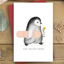 1张趣味企鹅鼓励卡，可爱的企鹅手捧A字和郁金香，适合作为慰问礼物送给家人、朋友、同学等，祝愿早日康复，“祝你早日康复” - 均碼 - 查看 4